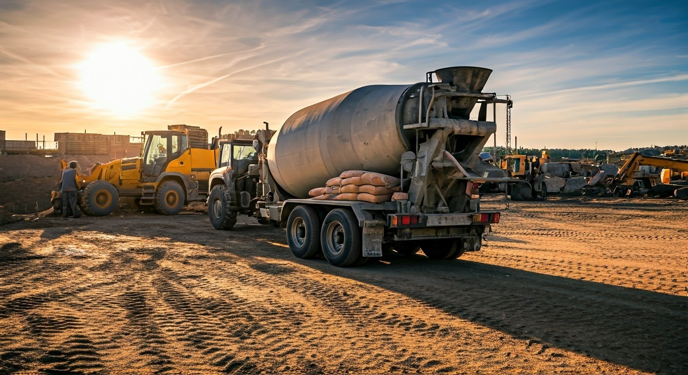 Remorque de ciment sur chantier